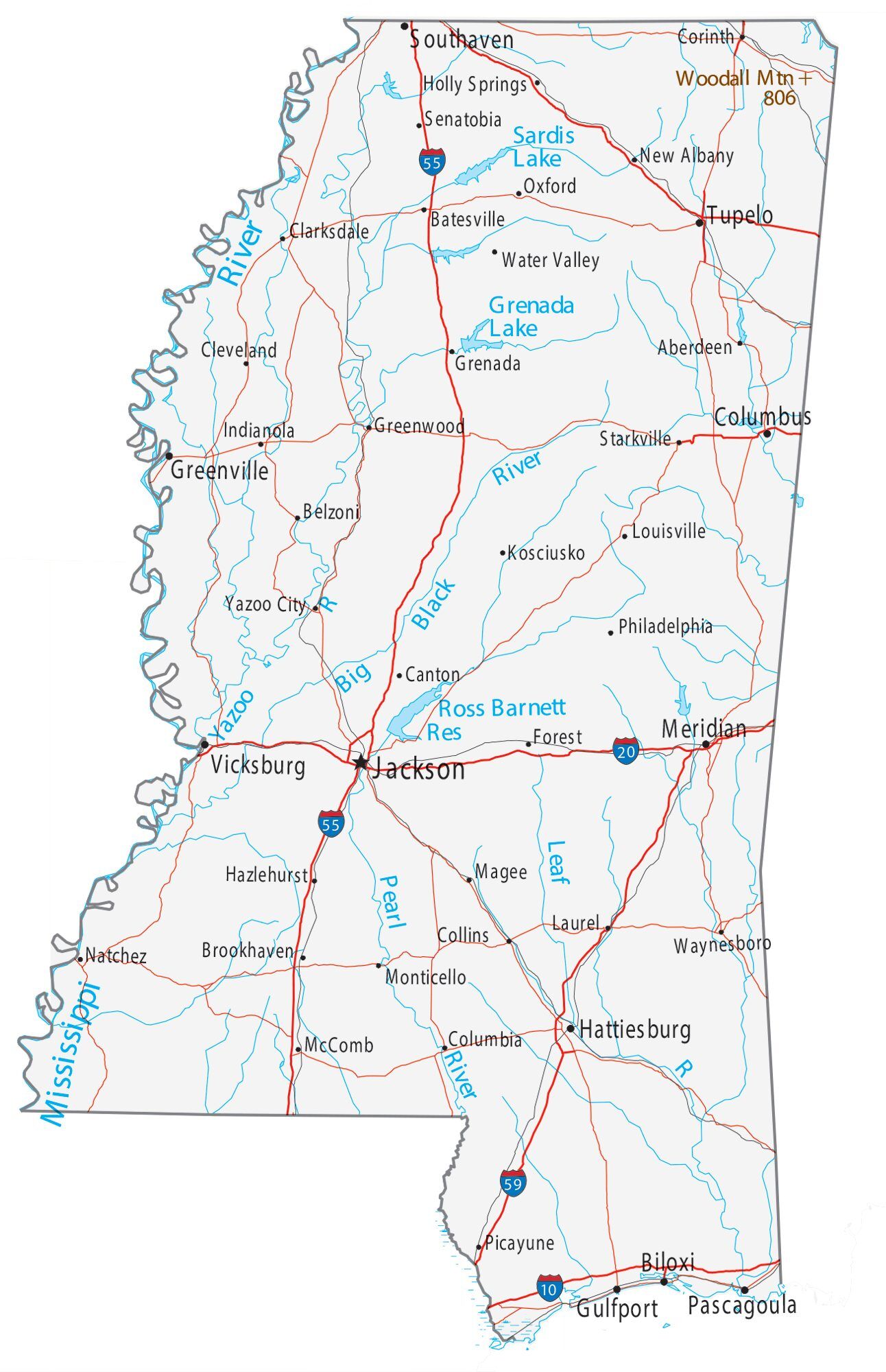 Mapas de Mississippi para imprimir