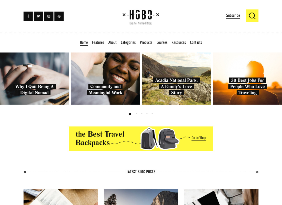 Hobo |  Tema de WordPress para blogs de estilo de vida digital Nomad Travel