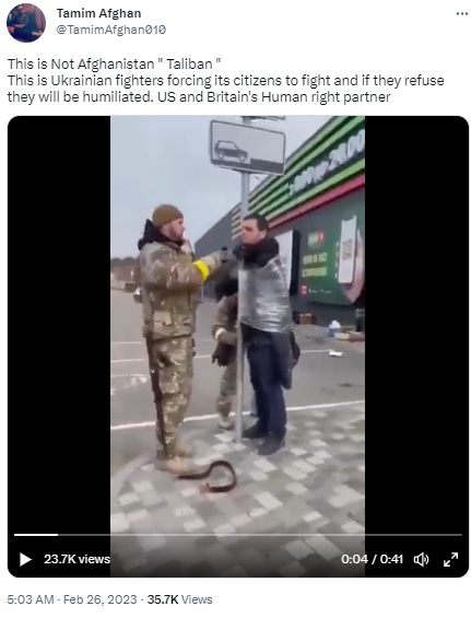 Viral video claimed to be of Ukraine military humiliating citizens for refusing to join the war was found to be a 2022 clip of ‘thieves’ being publicly humiliated.