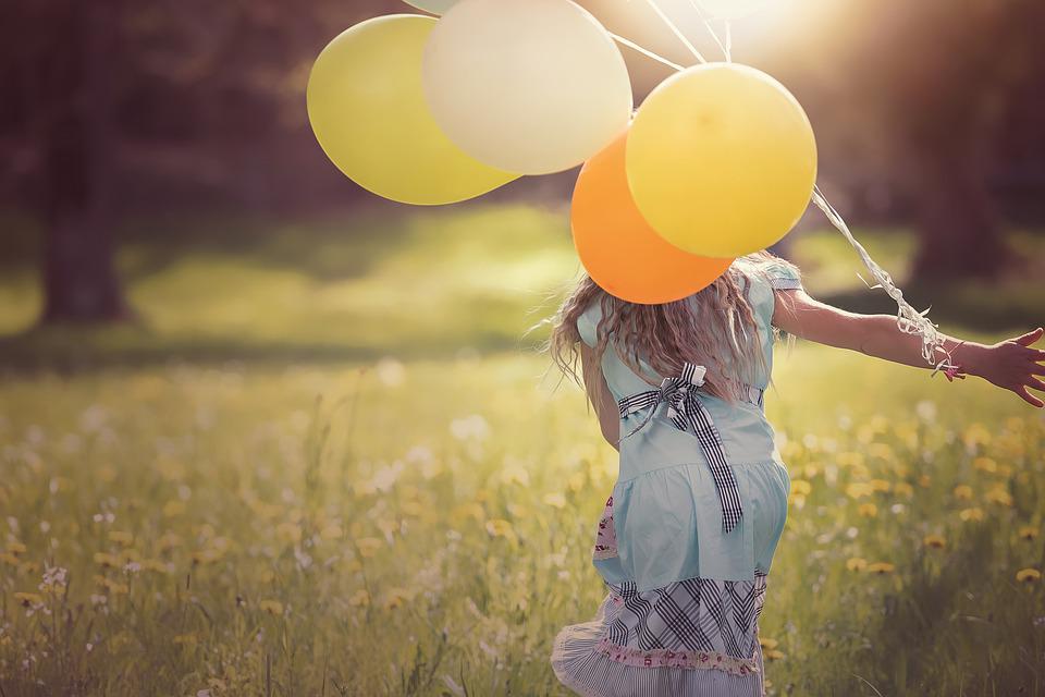 Girl, Balloons, Child, Happy, Out, Freedom, Person