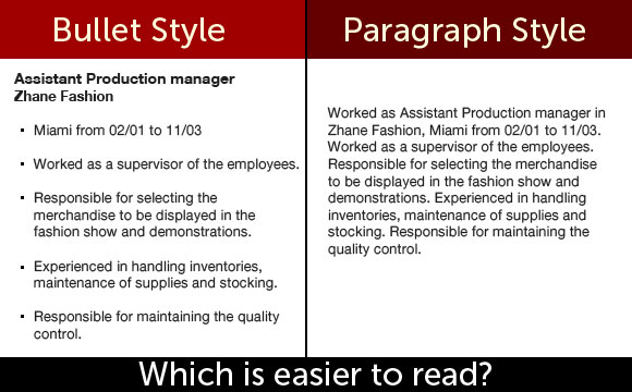 bullet style vs paragraph style