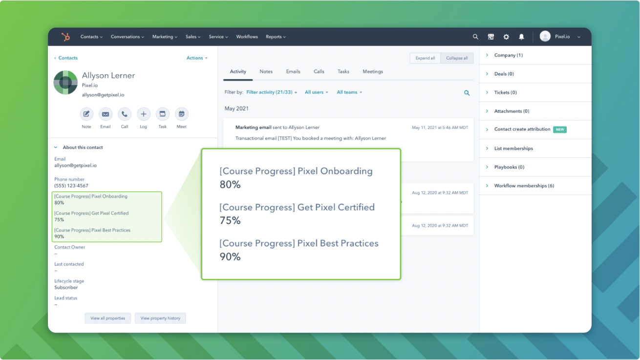 Northpass easily integrates with HubSpot to help you keep track of everything in one place.