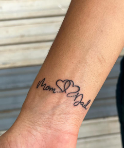 Two Heart Connect Mom And Dad Wrist Tattoo Honoring Parents