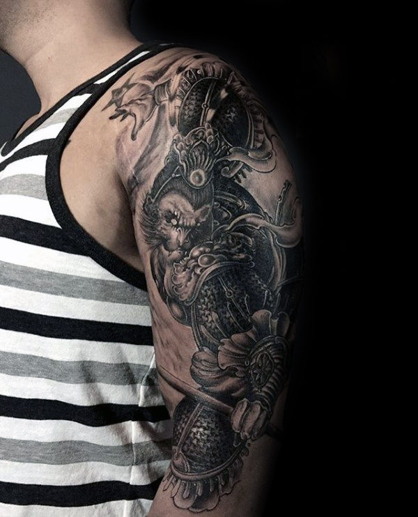 ลายสักเทพเจ้าจีนขาวดำ 08
