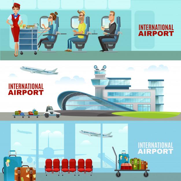 International airport horizontal banners Free Vector