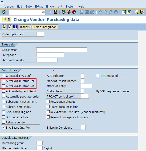 SAP Setting for ERS