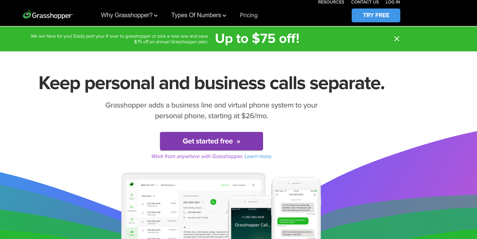 Grasshopper 800 Number Coupon Landing Page