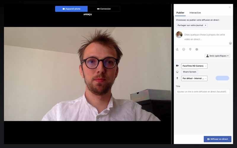 Video webcam ordinateur live facebook