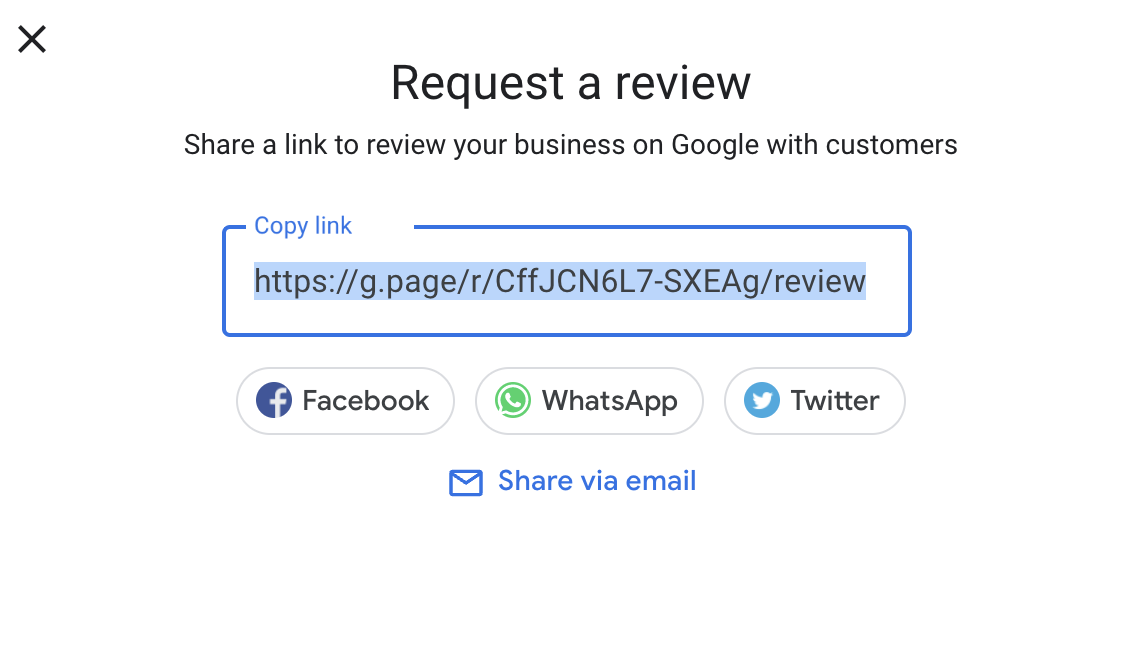 Image showing a link to review your business on google with customers.
