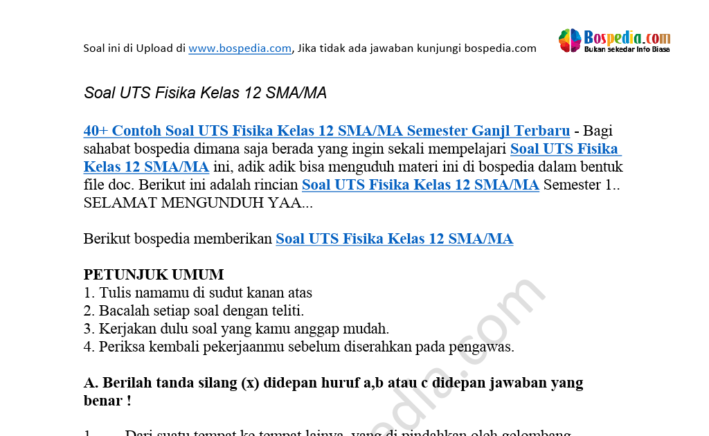 Contoh Soal Fisika Kelas 12 Bab 1 - Contoh Soal Terbaru