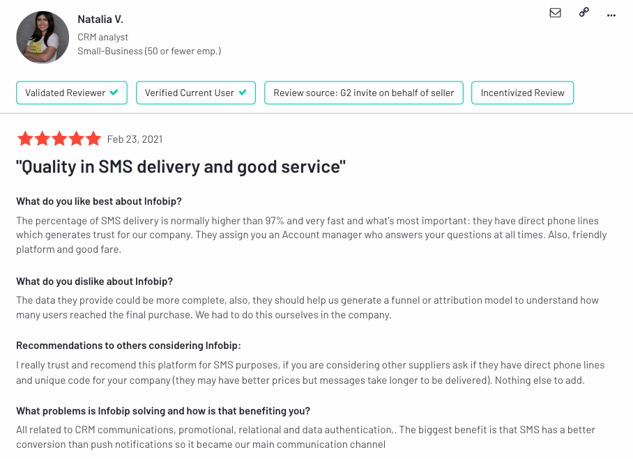 SMS APIs in India | Infobip product customer review