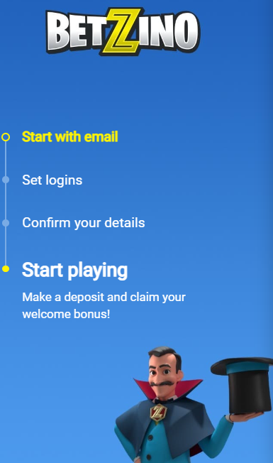 Étapes pour s'inscrire Betzino Casino