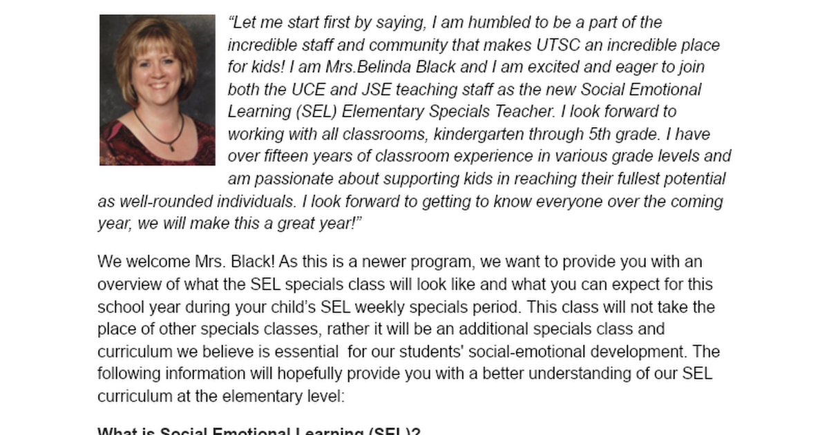 SEL Introduction and Information Letter to Parents