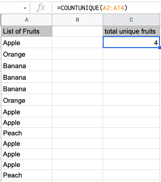 count unique values in google sheets