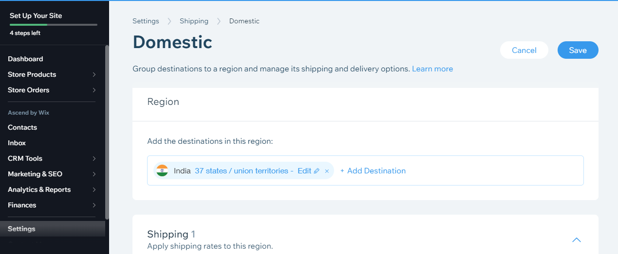 Set Up Shipping Regions