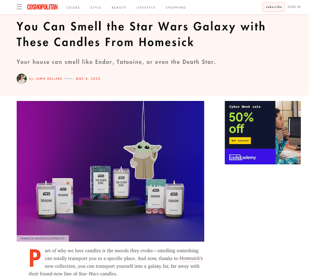 The co-marketing collection between Homesick and Lucasfilm gave customers the opportunity to fill their home with the Star Wars galaxy.