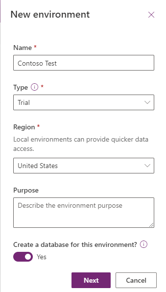 New environment form page 1 - screenshot