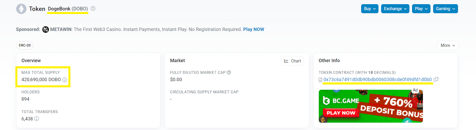 Tokenomics chart of the DOBO coin