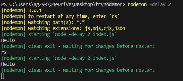 Restart manually without stopping nodemon