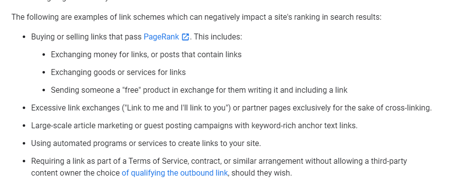 google terms on buying backlinks