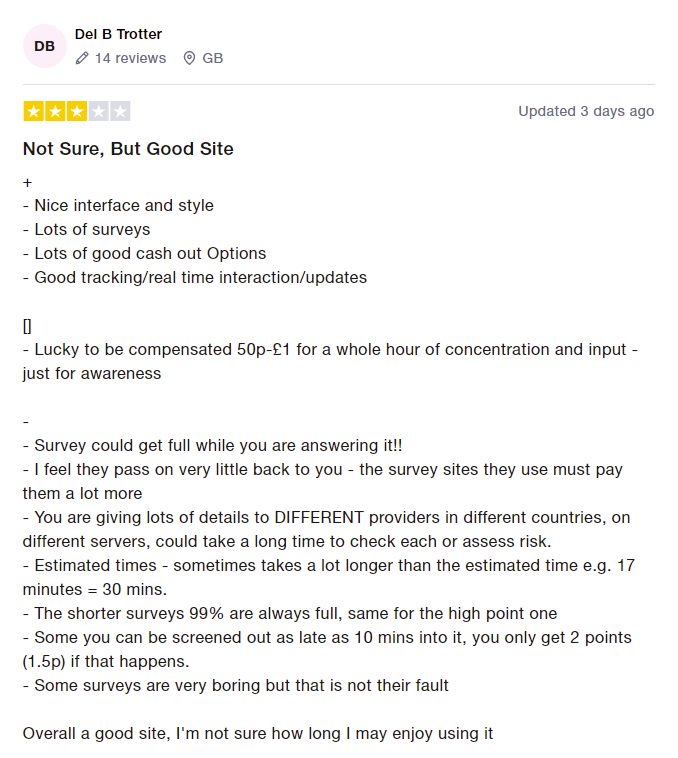3-star Branded Surveys reviewer says overall it's a good site, but they're not sure how long they will use it