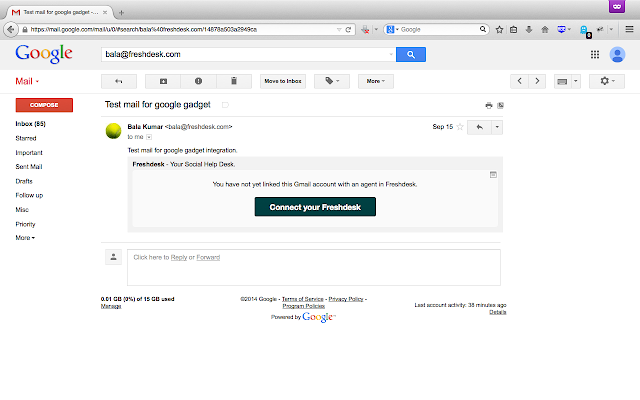 Screenshot of Freshdesk Gmail Gadget