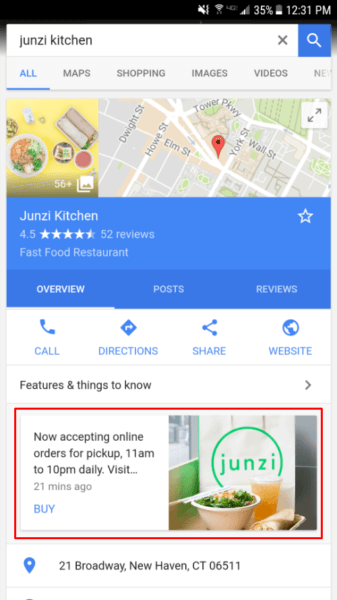 feature on google my business screen example