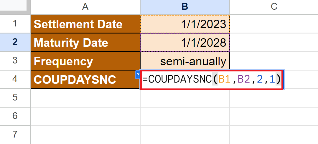 COUPDAYSNC Function in Google Sheets