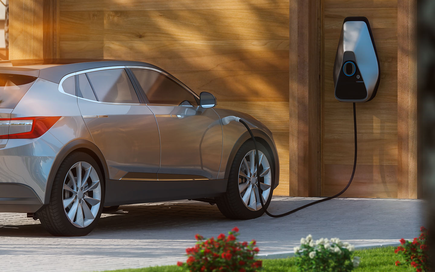 electric car charging at home with charging unit