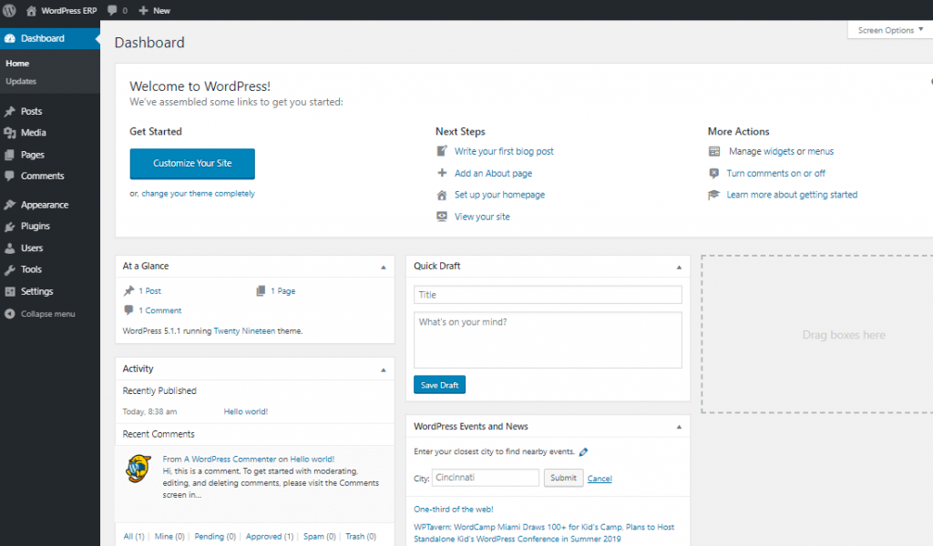 backend dashboard- How to Install WordPress on Localhost