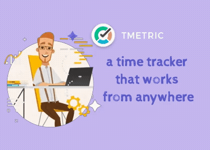 a man is sitting at the desk enjoying his work with TMetric time tracker 