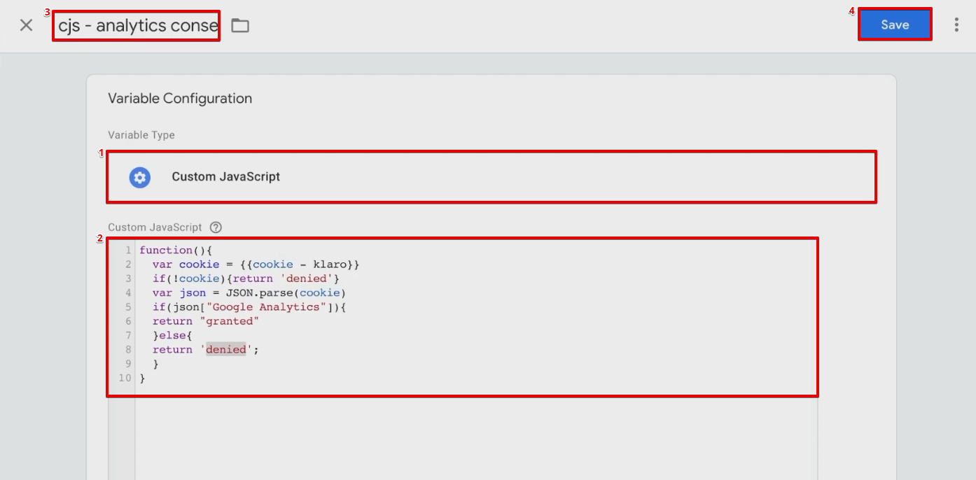 Configuring a Custom JavaScript type variable in GTM 