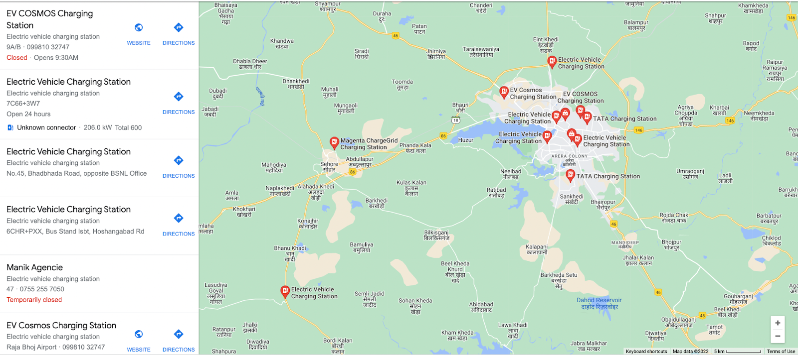 electric vehicle charging stations in bhopal- google maps- Yocharge