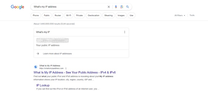 What is my IP address search result on Google