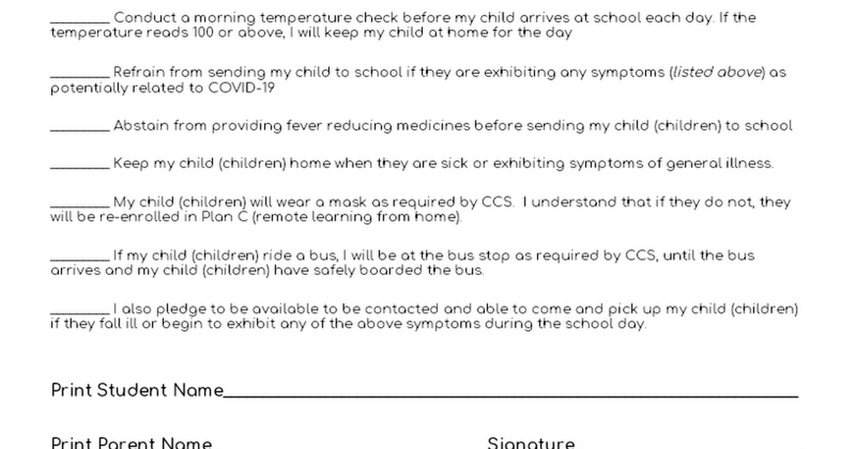 Copy of COVID Symptoms Parent Pledge 