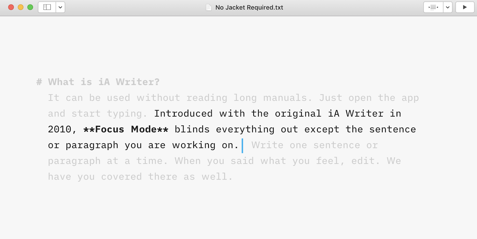 Screenshot of iA writer app interface