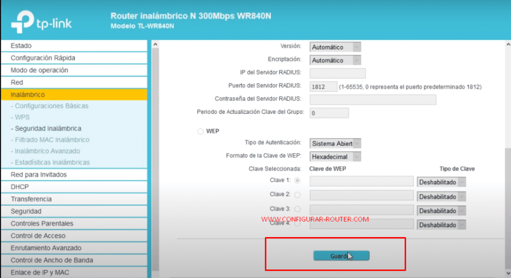guarda configuración