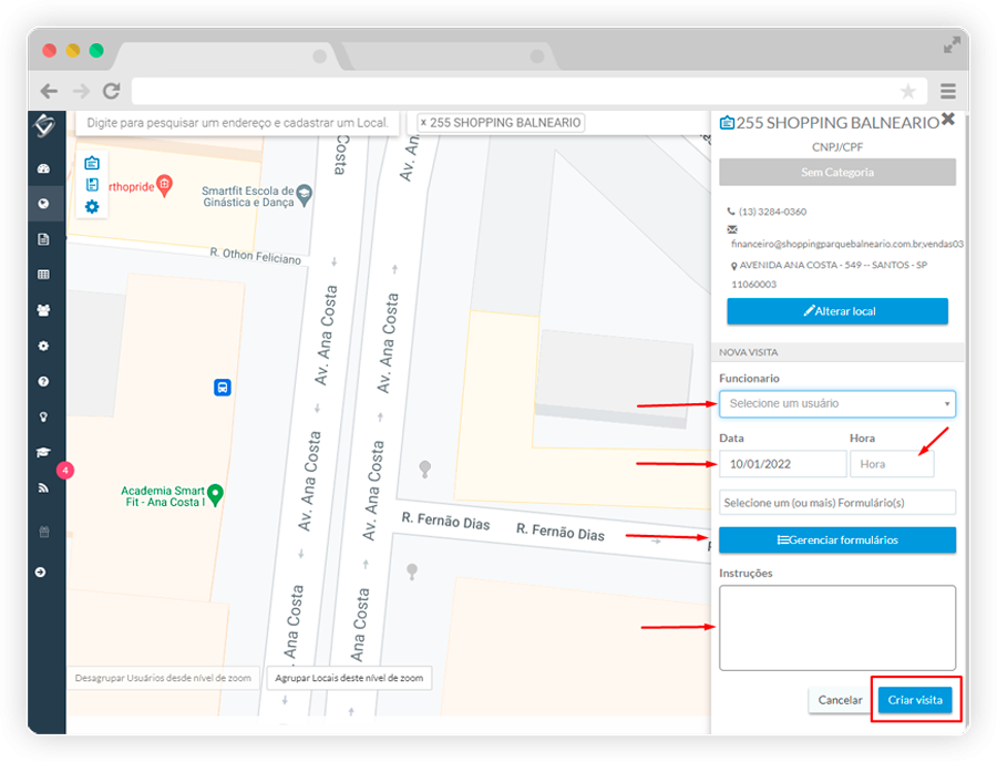 agendamento pelo mapa - visitas externas com o contele teams