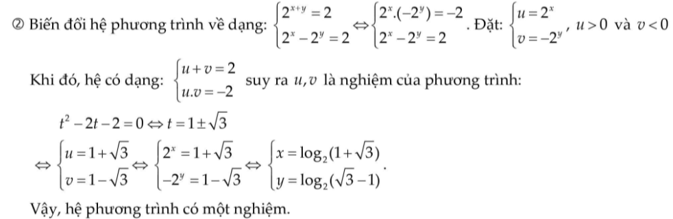 Ví dụ minh hoạ giải hệ phương trình mũ và logarit