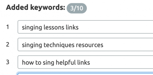 A screenshot of the "add keywords" function in SEMrush's backlink audit tool.