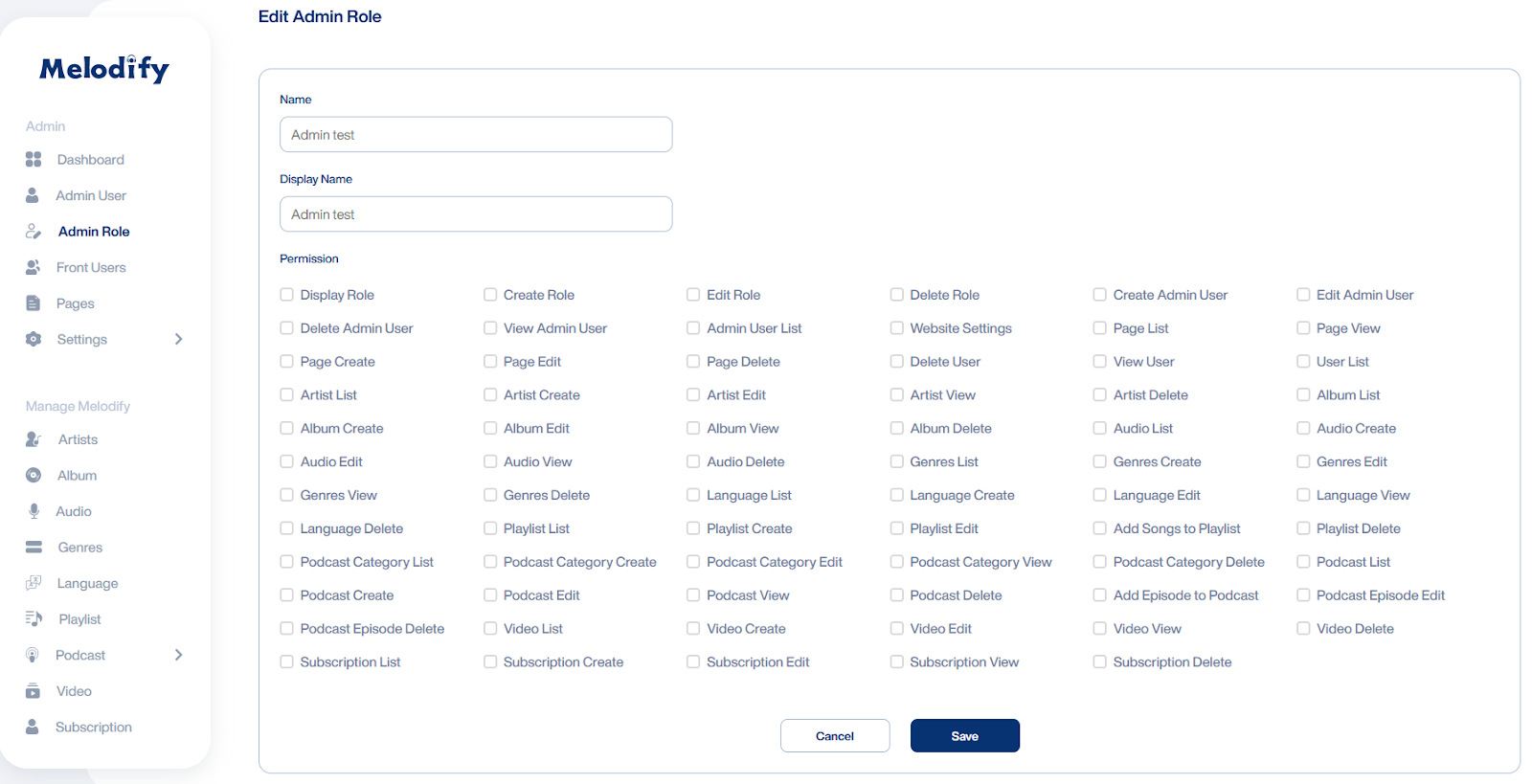 Edit Admin Roles in Melodify