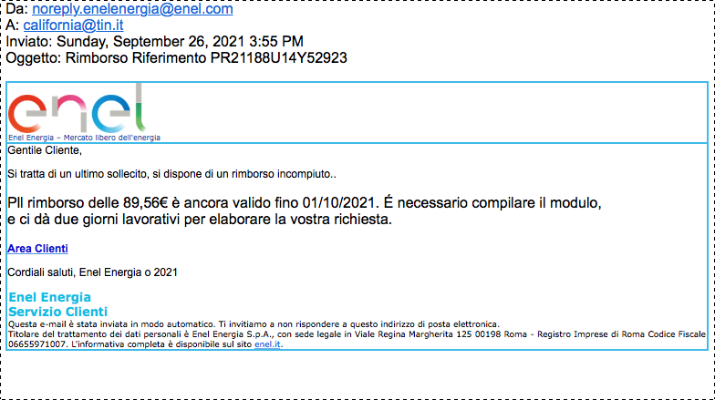 example official email sent by Enel