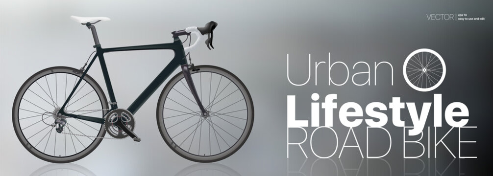 Realistic road bike Black Carbon sport bike isolated on gradient background Vector Illustration for 