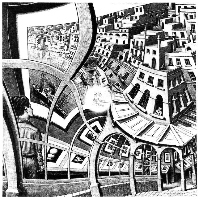 M.C. Escher, Exposition d'estampes, lithographie