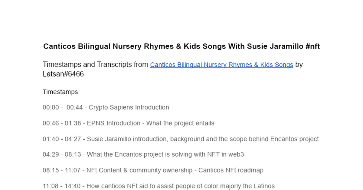 Canticos Bilingual Nursery Rhymes & Kids Songs With Susie Jaramillo #nft