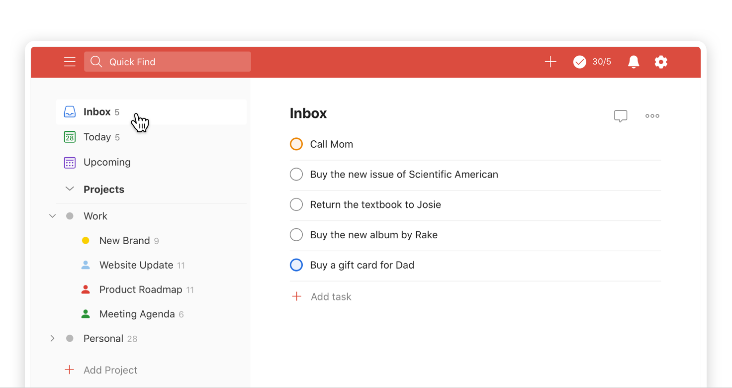 Screenshot of todoist’s dashboard, a tool to organize your work and life