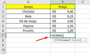 utilizando a fórmula soma no excel