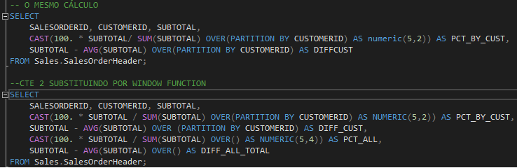 Simplificando as CTE's do exemplo anterior com Window Function.