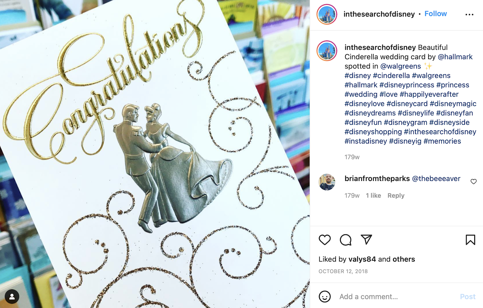 Cinderella card post on Instagram