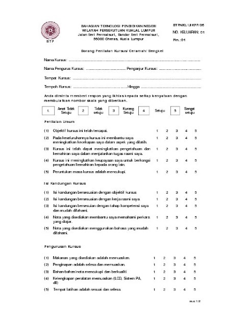 contoh borang penilaian program latihan